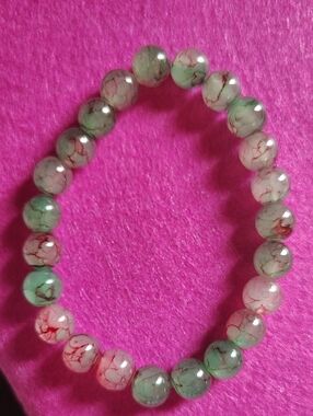 3 For $15🆕3' Green and Pink Marble Bead Stretch Bracelet